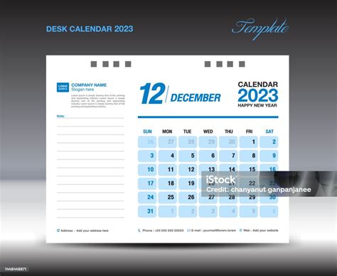 Schreibtischkalender 2023 Design Vorlage Dezember 2023 Vorlage Kalender