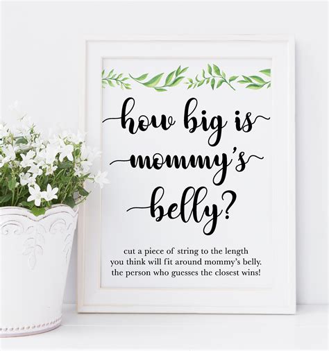 Printable Guess Mommy S Belly Size Game For Botanical Baby Shower Instant Download Lupon Gov Ph
