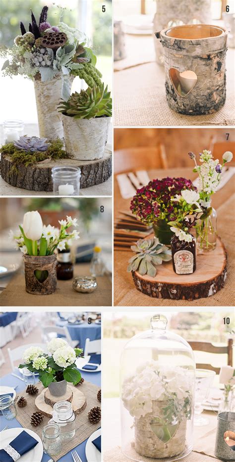 Natural Wooden Bark And Tree Slice Wedding Decoration Ideas Rustic