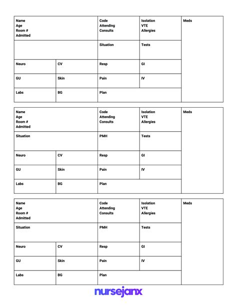 Printable Nursing Brain Sheets Web Nurse Report Sheet Bundle 5 Colors Nurse Brain Sheet Icu