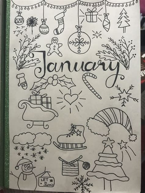 A Notebook With The Words January Written On It And Doodled Christmas