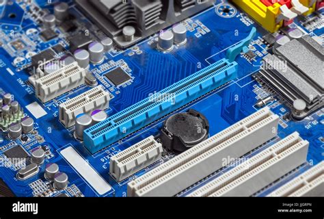 Close Up Pci Express Slots On Motherboard Stock Photo Alamy