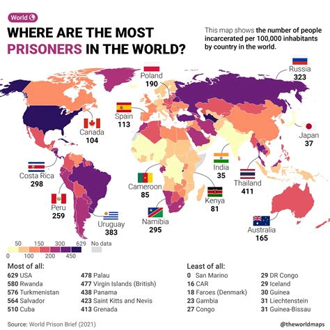 Number Of Prisoners Per 100000 People Around The World Laptrinhx News