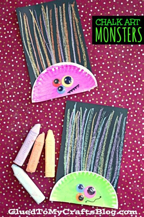Paper Plate And Chalk Art Monster Hair