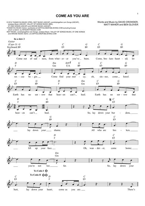 Download Crowder Come As You Are Sheet Music And Pdf Chords Easy