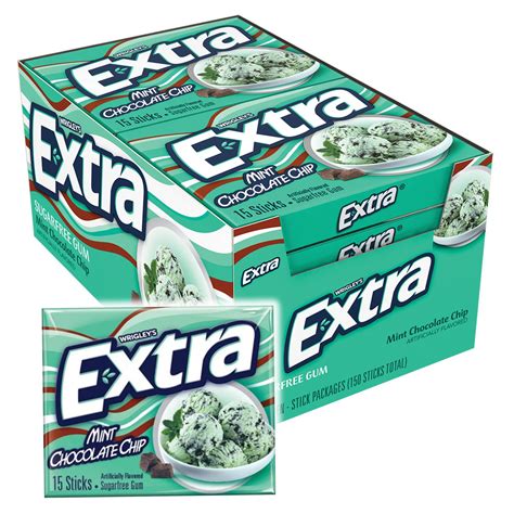 EXTRA Gum Mint Chocolate Chip Sugarfree Chewing Gum, 15 Sticks (Pack of ...