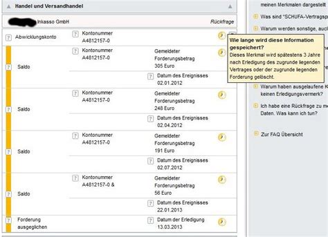 Schufa score 97%, 96%, 95,%. Wie ist bei einem Schufa-Eintrag das Löschdatum?