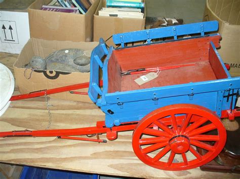 A Scratch Built Painted Wooden Model Of A Horse Drawn 2 Wheel Farm Cart
