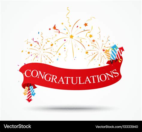 Congratulations Design With Fireworks And Ribbon Vector Image