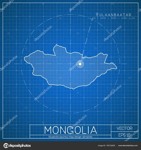 Mongolia Blueprint Map Template With Capital City Ulan Bator Marked On
