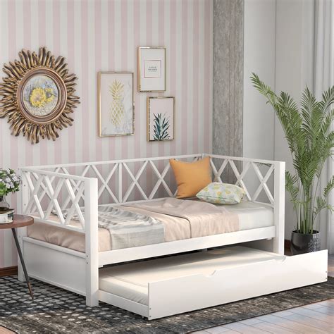 Twin Daybed Bed Frames Solid Wood Twin Size Bed With Roll Out Trundle