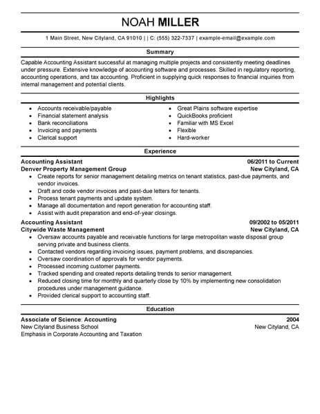 Professional Accounting Assistant Resume Examples