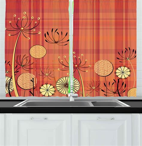 Retro Bohemian Kitchen Curtains 2 Panel Set Window Drapes 55 X 39