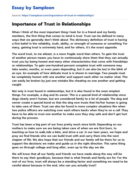 Importance Of Trust In Relationships Argumentative Essay On