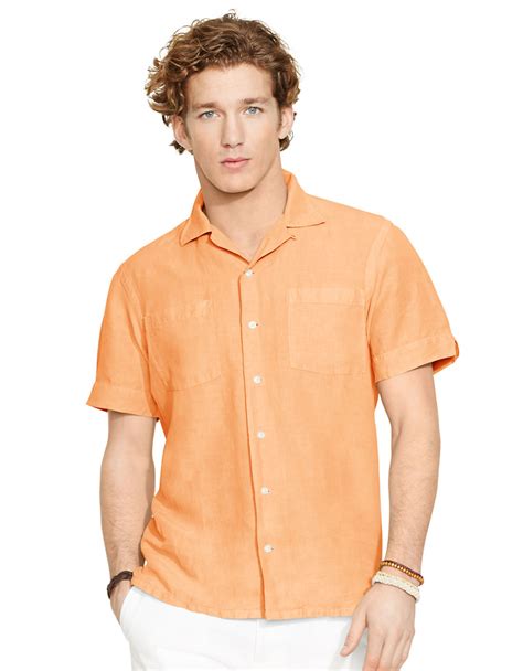 Polo Ralph Lauren Linen Silk Camp Shirt In Orange For Men Lyst