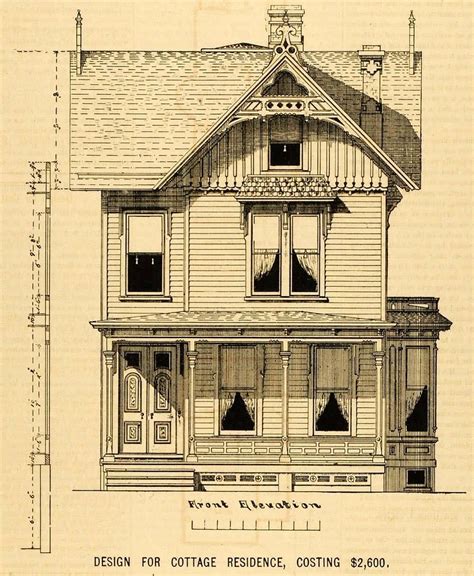 1878 Prints Cottage Architectural Design Floor Plan Victorian House