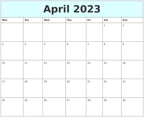 April 2023 Free Calendar