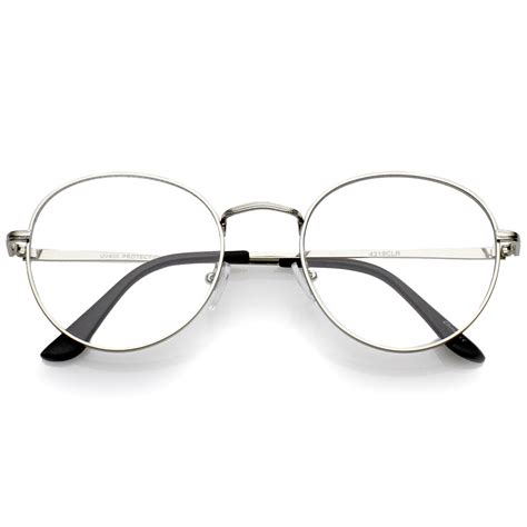 classic slim metal frame clear flat lens round eyeglasses 52mm sunglass la