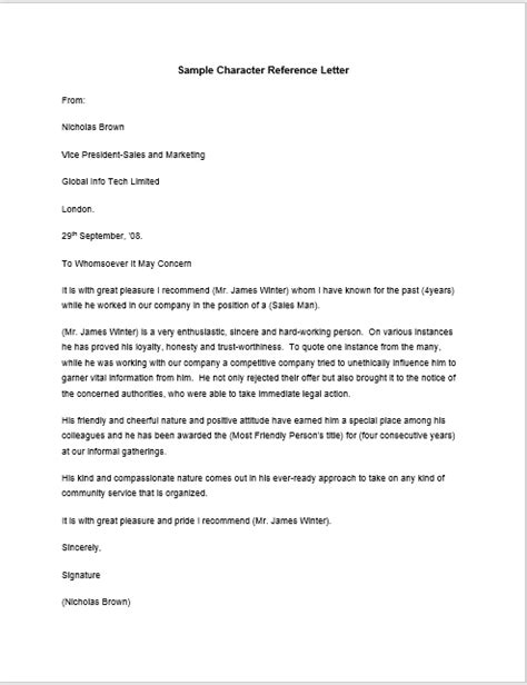Microsoft Word Character Reference Letter Template Jelata