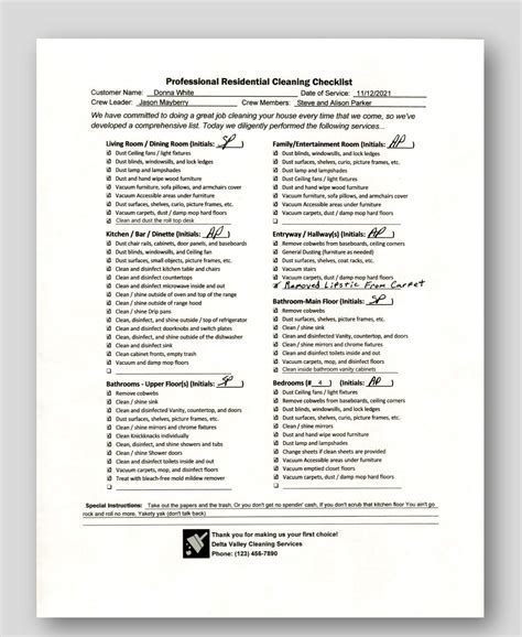 Pdf Professional House Cleaning Checklist Printable