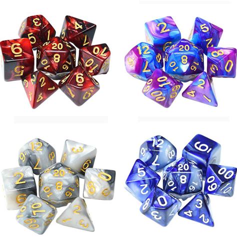 7pcs Set Duty Dice Set Glossed Color Colorful Solid Polyhedral Dice Set