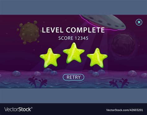Level Complete Screen Game End Horizontal Banner Vector Image