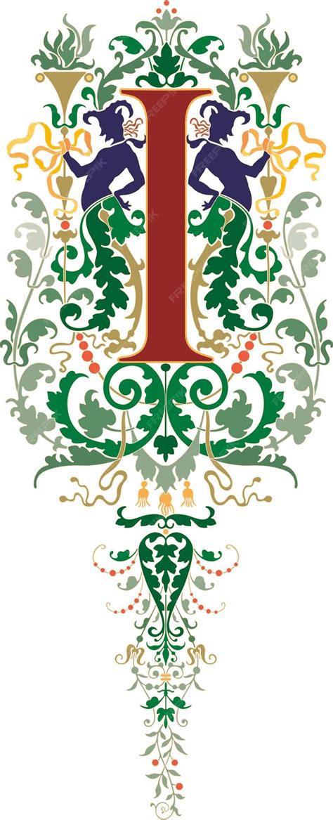 Premium Vector | Letter i floral medieval renaissance. the fancy