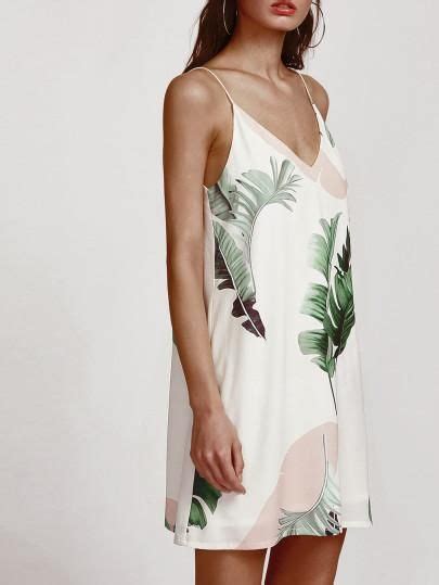 Palm Leaf Printed Casual Shift Spaghetti Strap Dress (с ...