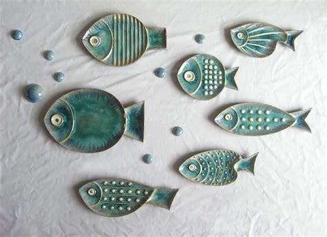 Ceramic Fish Starfish Shaped Decorative Hanging Decor Plate Set