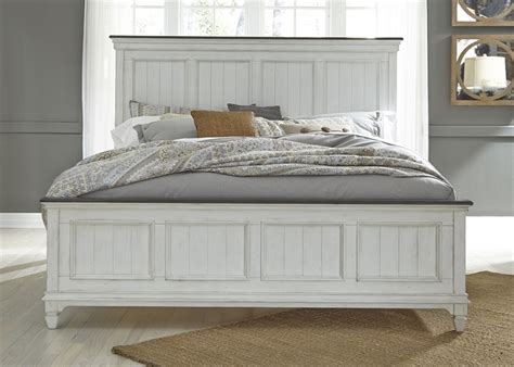 Allyson Park Panel Bed In Wirebrushed White Finish With Wire Brushed Charcoal Tops By Liberty