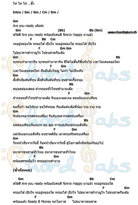 ยังไม่ได้ใส่จ้า ถ้าชอบคอร์ดเพลงนี้ ก็ link และ share ให้เพื่อนๆเลย คอร์ด ธนาคารสำราญใจ จินตหรา พูนลาภ | คอร์ดเพลง ธนาคารสำราญใจ
