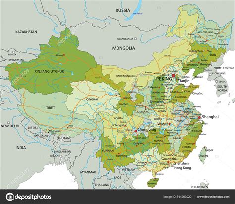 Highly Detailed Editable Political Map Separated Layers China Stock