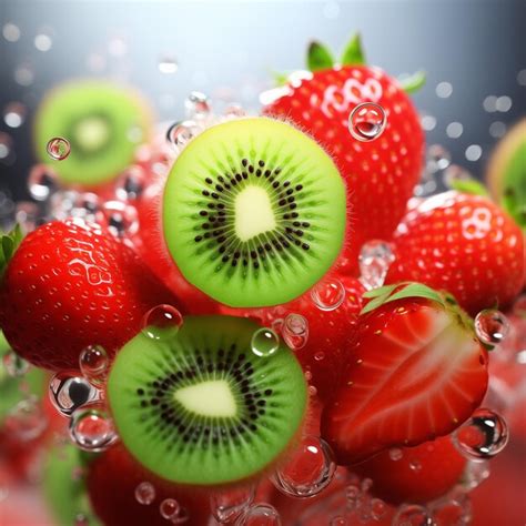 Premium Photo Strawberry And Kiwi Fruit Fresh Flavour Water Droplets