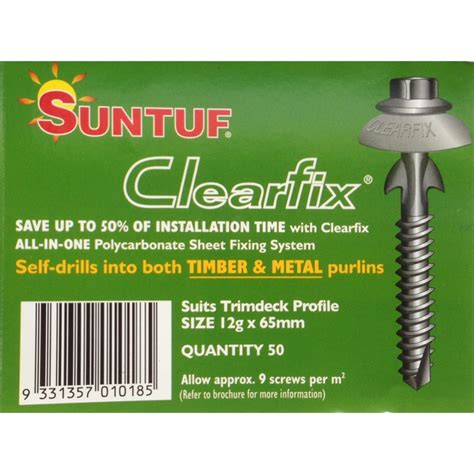 Suntuf 65mm Clearfix Polycarbonate Trimdeck Screws 50 Pack