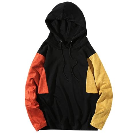color block panel drop shoulder pullover hoodie mandarin 3z39126914 size m hoodies men