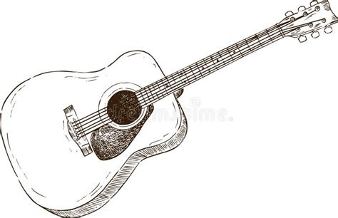 Illustration Sketch Acoustic Guitar In Black And White Style Stock Vector Illustration Of Rock