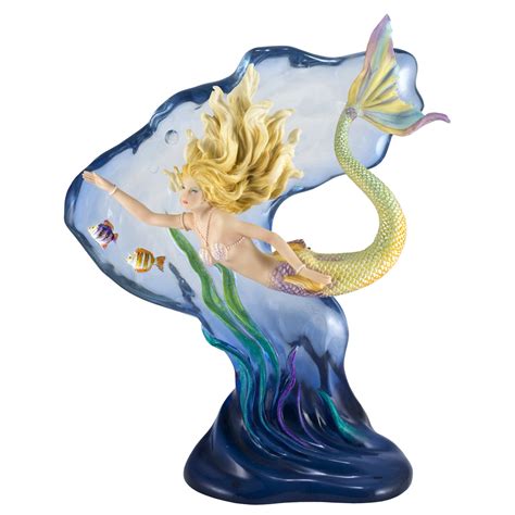 Mermaid Swimming In Ocean With Fish Figurine 9 Mermaid Statues