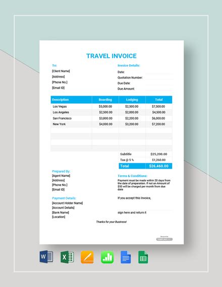16 Free Travel Invoice Templates Word Excel