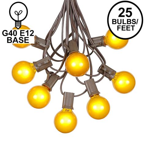 Yellow G40 Globeround Outdoor String Light Set On Brown Wire Novelty