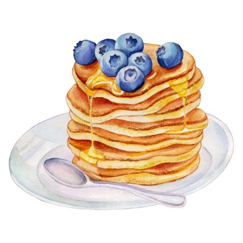 Watercolor Pancakes With Blueberries Stock Vector Illustration Of