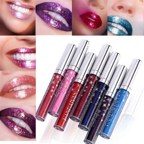 Handaiyan Glitter Liquid Lip Gloss Set Lipstick Shimmer Long Lasting Magical Color Shiny Lip