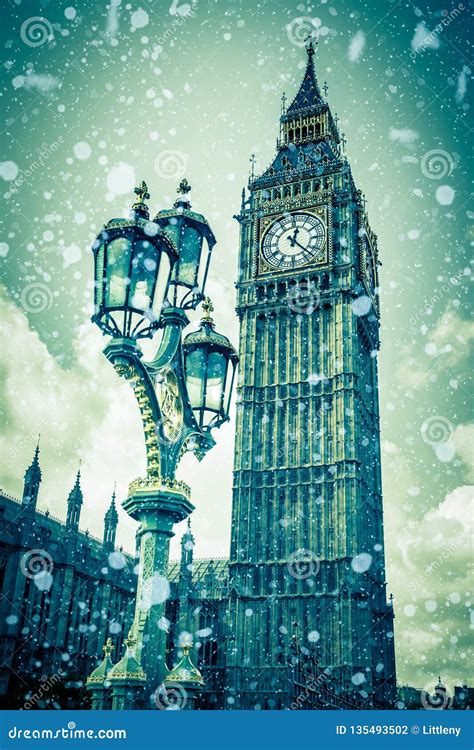 Inverno Londra Big Ben E Neve Fotografia Stock Immagine Di Modificato