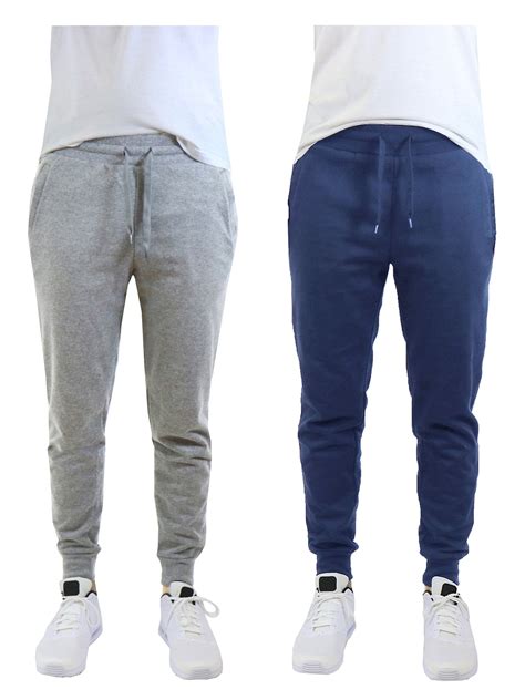 Mens Fleece Jogger Sweatpants With Zipper Pockets 2 Pack