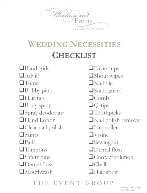 Necessities Checklist For Your Next Event The Event Group Weddings