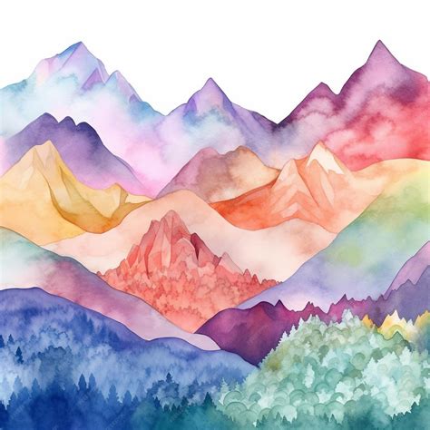Premium Photo A Watercolor Painting Of Mountains With A Rainbow