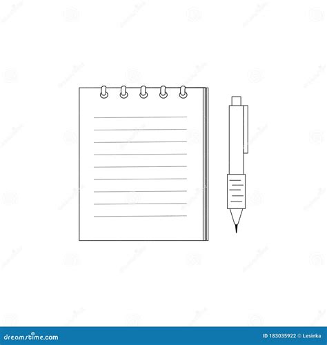 Notepad And Pen Black Outline Stock Vector Illustration Of Element