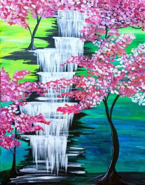 Cherry Blossom Waterfall Waterfall Paintings Art