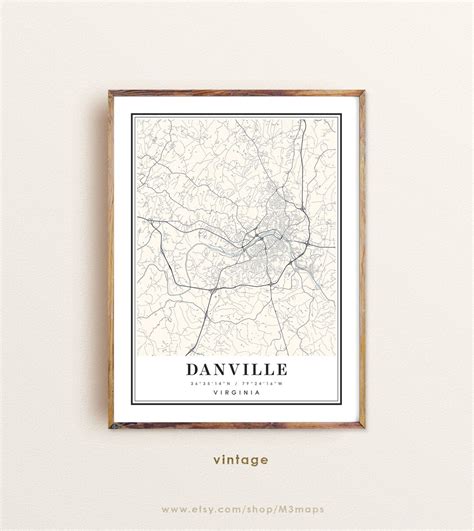 Danville Virginia Map Danville Va Map Danville City Map Etsy