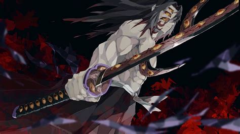 Demon Slayer Kokushibou Having Sword With Eyes With Black Background 4k