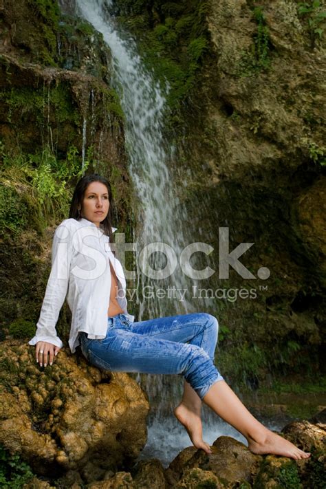 Woman And Waterfall Stock Photo Royalty Free Freeimages